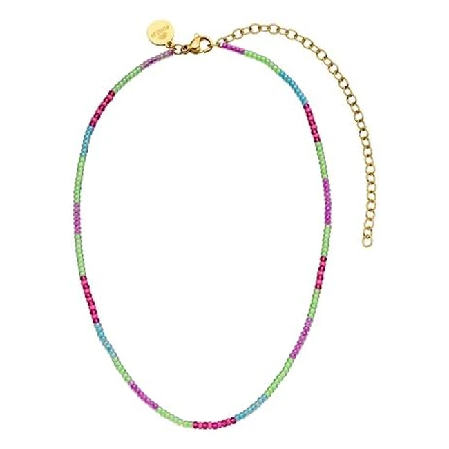 PURELEI Playful Halskette Gold wasserdicht bunte Perlenkette für Sommerstyles elegante Damenhalskette aus Edelstahl und Glasperlen Geschenke für Frauen 3040 cm verstellbare Länge