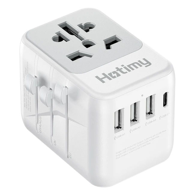 Hotimy Universal Travel Adapter with USB C - Dual 10A Fuses - All in One Plug Adaptor