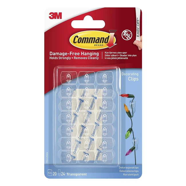 Command 17026CLR Decorating Clips - Pack of 20 Mini Hooks and 24 Small Strips - Transparent