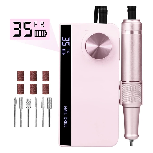 Ponceuse Ongles Professionnelle 35000 RPM Portable Rechargeable - Faible Chaleur - 6 Embouts - Enlever Vernis Gel