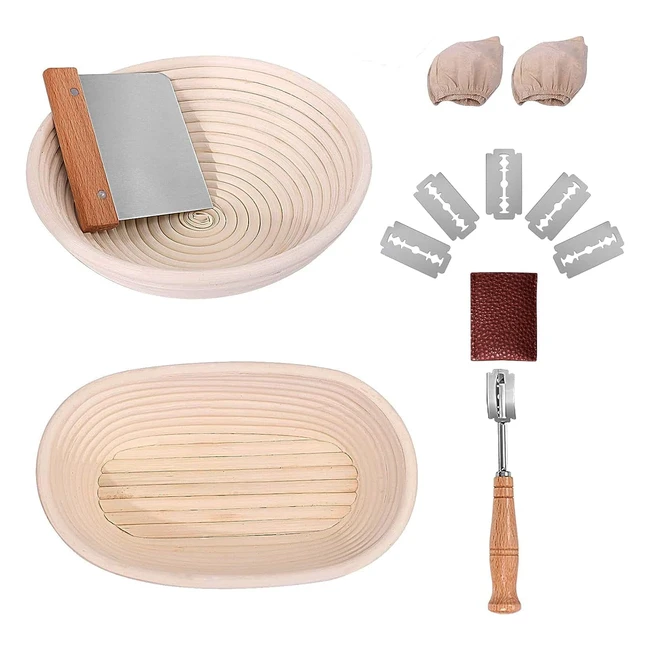 Set 2 Cestini Pane 25 cm Ovali e 25 cm Rotondi - Rattan Naturale - Pane Zoppo - 