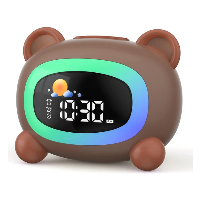 Réveil éducatif enfant Liorque avec veilleuse et alarmes - Mode weekend - Marron