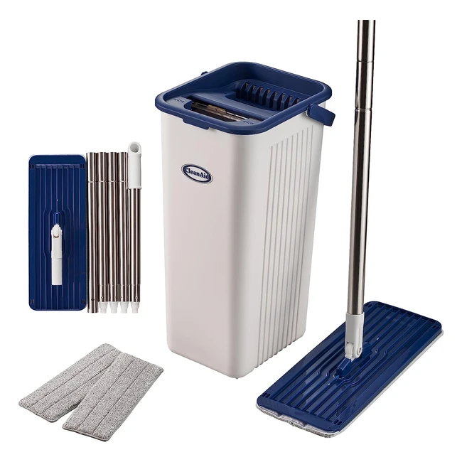 Kit de Mopa y Cubo CleanAid Formosa 2 - Cabezal Plano 360° - Mango Extra Largo - Acero Inoxidable