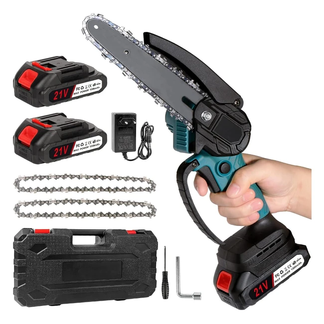 Mini tronçonneuse sans fil 6 pouces, 2 batteries 1500mAh, coupe du bois, branches d'arbres, jardin