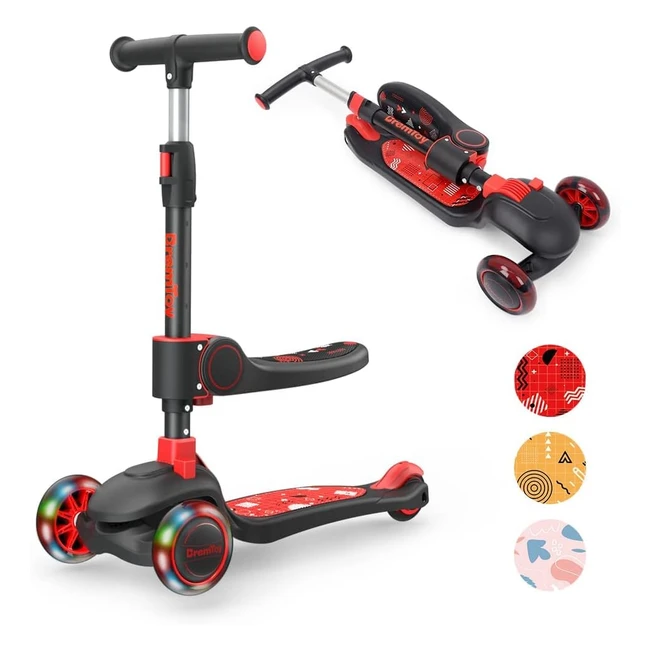 Bremtoy Monopattino Bambini con Sedile, Pieghevole, 3 Ruote LED, Altezza Regolabile - 50kg Carico