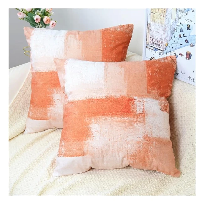 Modern Art Velvet Cushion Covers 45x45cm Set of 2 - Orange Throw Pillowcases