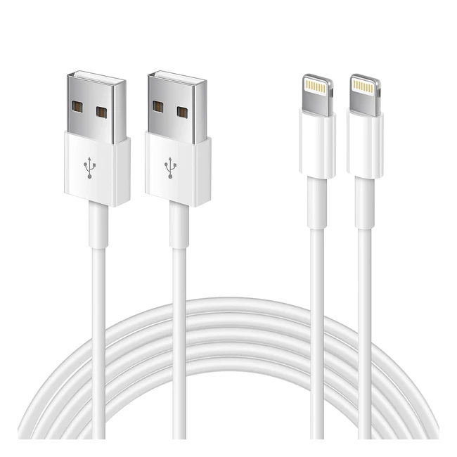 2 Pack Apple MFI Certified iPhone Charger Cable - Fast Charging, 1m, Long Cables
