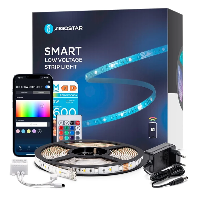 Striscia LED Smart Aigostar 5 metri RGBW con telecomando - Compatibile con Alexa e Google Assistant
