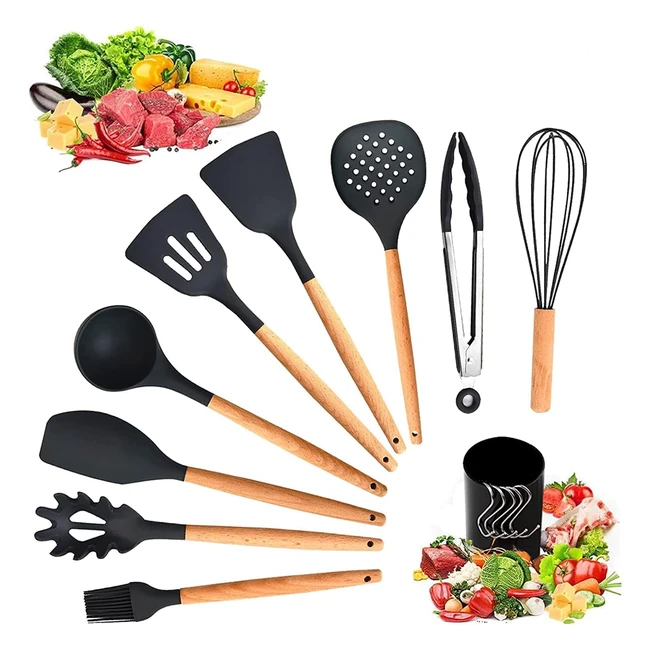 Set Utensili da Cucina in Silicone 11 Pezzi - Resistente al Calore - Antiaderent