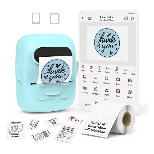 Etiqueteuse Marklife Imprimante Etiquette Code Barre Mini Machine à Etiquettes Autocollantes Label Maker Bluetooth Thermique P50