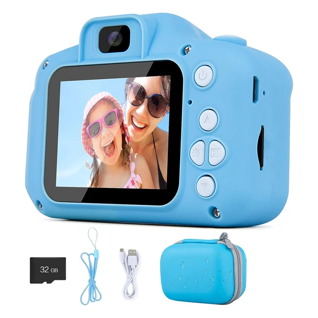Appareil Photo Enfants - Numérique Rechargeable - Cadeaux Jeux d'Anniversaire - 3 à 12 ans - Garçons et Filles - Avec Étui de Protection Bleu