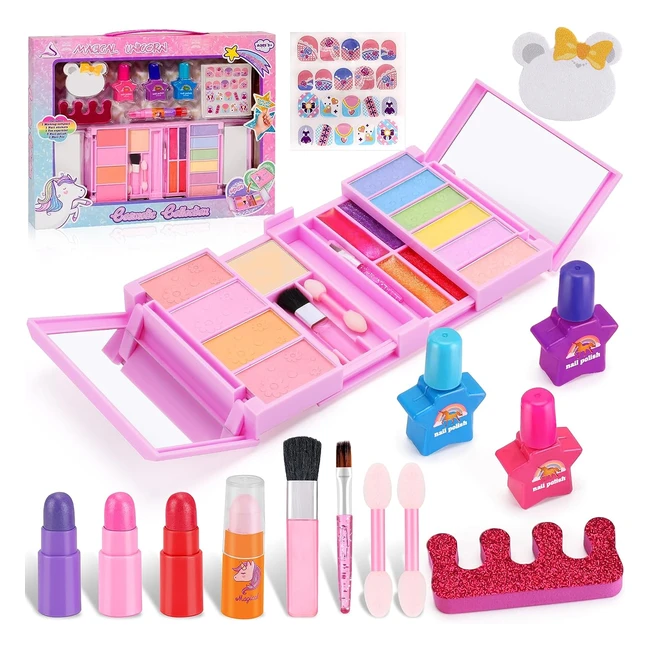 Kids Makeup Sets for Girls - 32 Pack Washable Real Make Up Set - Cosmetic Case - Ages 3-10