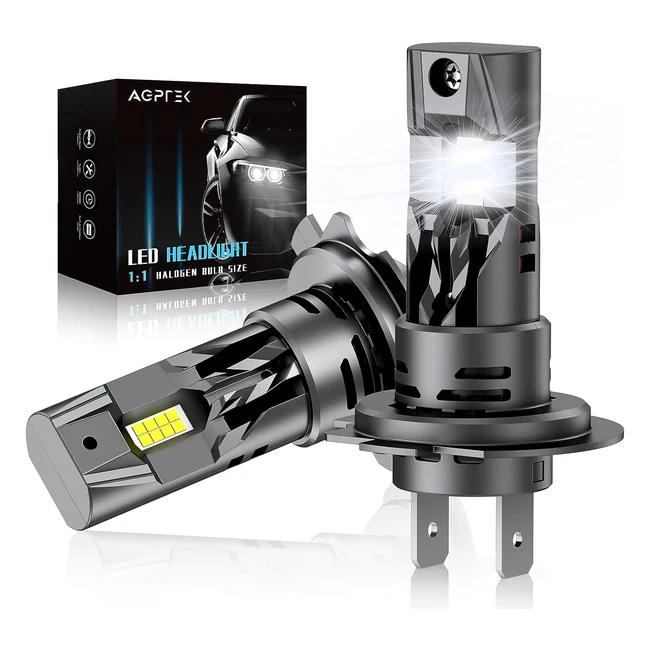AGPTEK Ampoules H7 LED 16000lm 600 Lumière Blanc - Kit Feux de Croisement Route - 2 Pcs