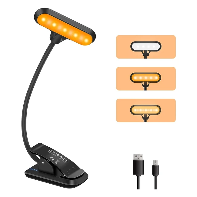 Lampe de lecture Ousfot Ambre 3 couleurs - Luminosité dimmable - Lampe tactile rechargeable USB