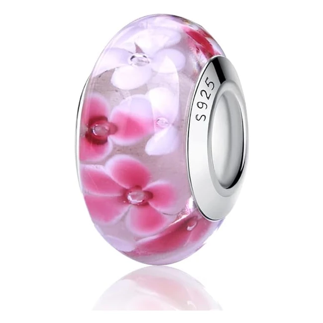 Charm en cristal de Murano colgante transparente para pulsera y cadena - Plata 925 - Compatible Pandora, Gnoce y Trollbeads
