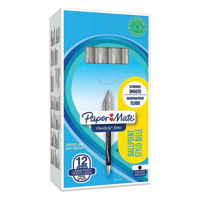 Paper Mate Flexgrip Elite Ballpoint Pens - Large Point 14mm - Black - Retractable - 12 Count