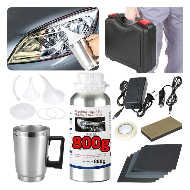 Kit Rénovation Phares Voiture - 800g Rénovateur Phares, Polish, Polissage - Restauration Phares Auto Moto