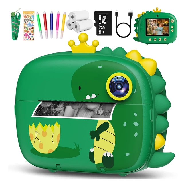 Hangrui Appareil Photo Enfant Instantane24 Pouces 12MP1080P HD Caméra Jouet avec Carte TF 32Go Cadeau pour Filles Garçons 3-12 Ans