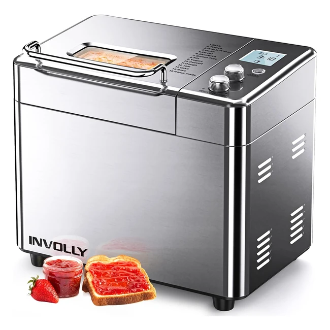 Machine à pain 15en1 avec minuterie de 15h, pain automatique, brioche, pâte à pizza, yaourt, sans gluten, jusqu'à 1kg, 3 niveaux de dorage, recettes - Involly