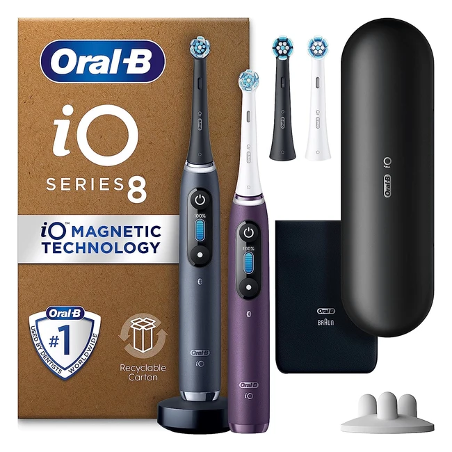 Oral-B IO8 Electric Toothbrushes - Gifts for Women & Men - 2x App Connected Handles - 4 Toothbrush Heads - 6 Modes - Teeth Whitening - UK Plug