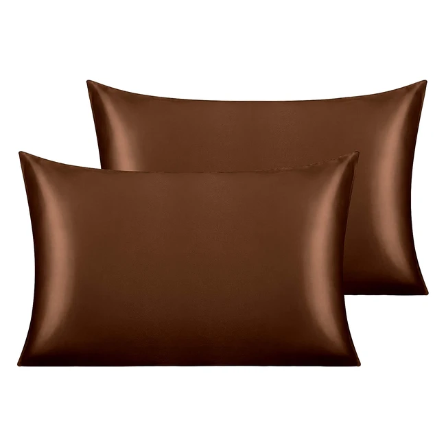 NTBAY 2 Pack Silk Satin Pillowcases for Hair and Skin - Luxurious and Silky - Envelope Closure - Dark Brown - 50x75 cm