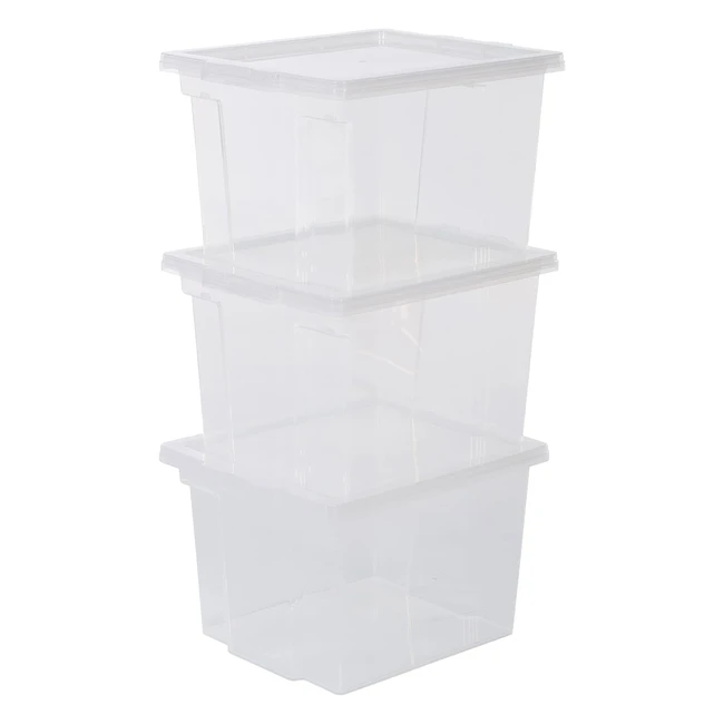 Iris Ohyama Set of 3 Storage Boxes 10L - Stackable & Transparent