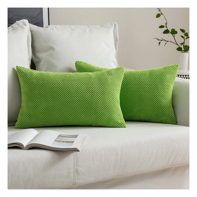 Miulee Corduroy Cushion Cover - Green - 16x24 inch - Set of 2 - Soft & Durable