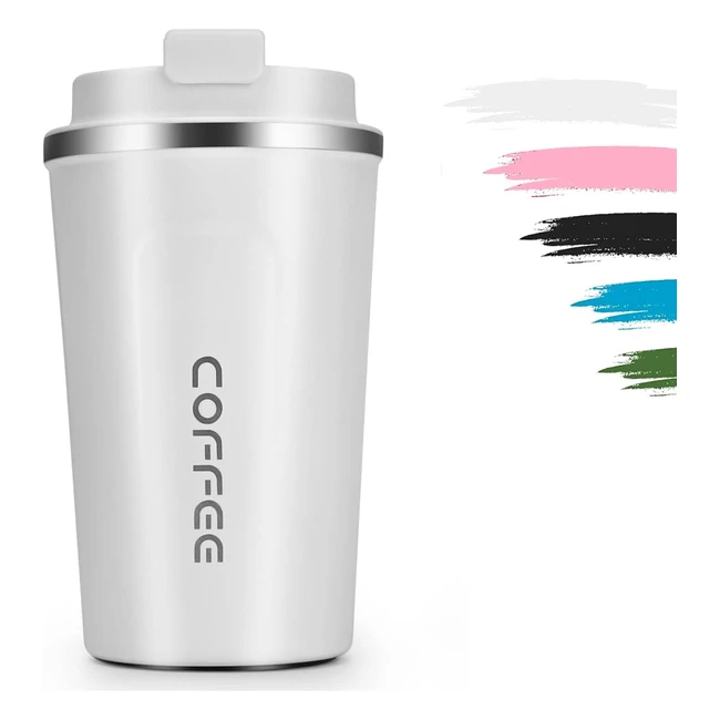 Insulated Reusable Travel Mug - Stainless Steel - Ecofriendly - 380ml - White