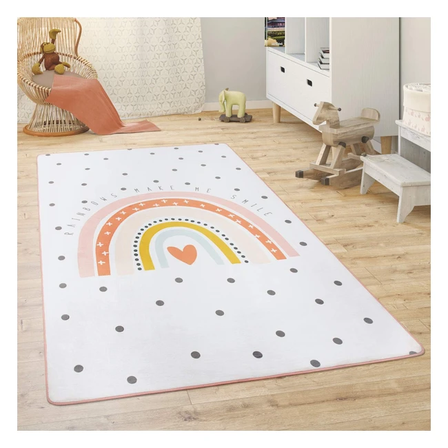 Paco Home Kinder Teppich Spielmatte Tiere Regenbogenherz - Nr. 12345 - Weich & Pflegeleicht