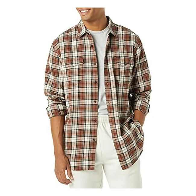 Amazon Essentials Mens Regular-Fit Long Sleeve Flannel Shirt - Brown Plaid