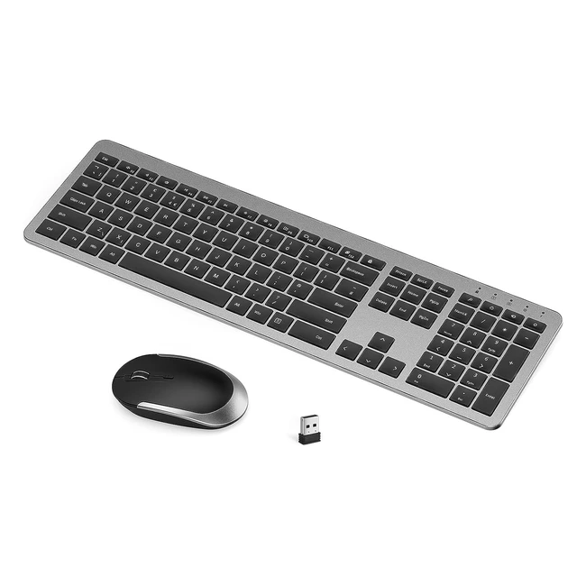 Seenda Rechargeable Wireless Keyboard and Mouse Set - Full Size Thin Combo for Laptop/PC/Smart TV