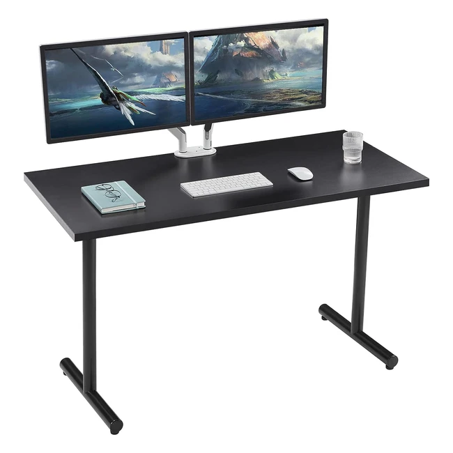 Sunon Study Computer Desk 120cm - Modern Simple Style PC Table - Black Metal Frame - Spacious & Ergonomic