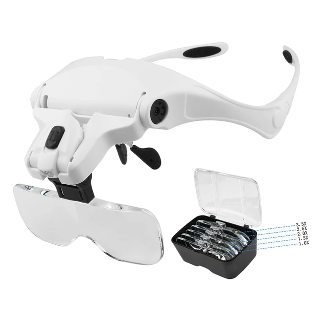 Lunette Loupe avec 2 LED - Grossissante 10x 15x 20x 25x 35x - Support Réglable - Idéale pour Travail de Précision, Lecture, Bijoutier, Broderie