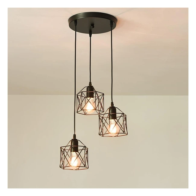 Lampadario a sospensione industriale E27 nero - Design geometrico - Apparecchio di illuminazione per cucina e sala da pranzo