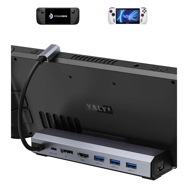 Station d'accueil JSAUX compatible avec Steam Deck/Rog Ally 7 en 1 | HDMI et DisplayPort 4K 60Hz | Gigabit Ethernet | 3 USB-A 3.2 et USB-C 100W