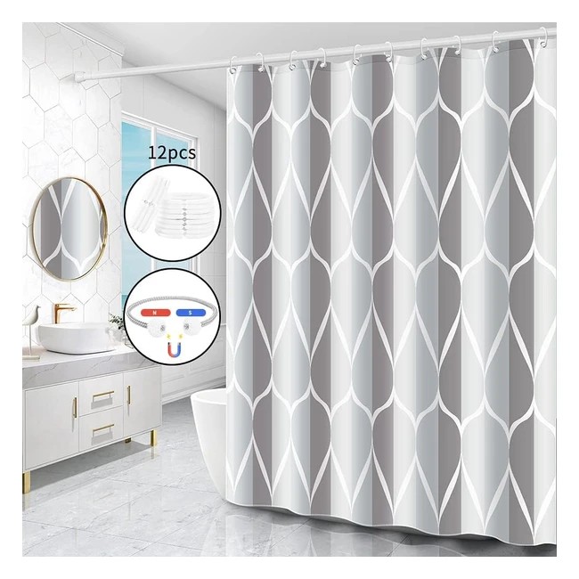 Miorkly Shower Curtain Grey - Anti-Mould, Waterproof, Washable - 180 x 180 cm