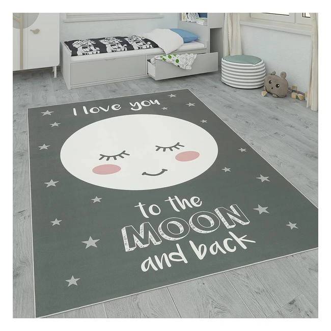 Paco Home Kinder Teppich waschbarer Teppich für Kinderzimmer Sterne und Mond karierte Motive Grau Grau 2 120x160 cm