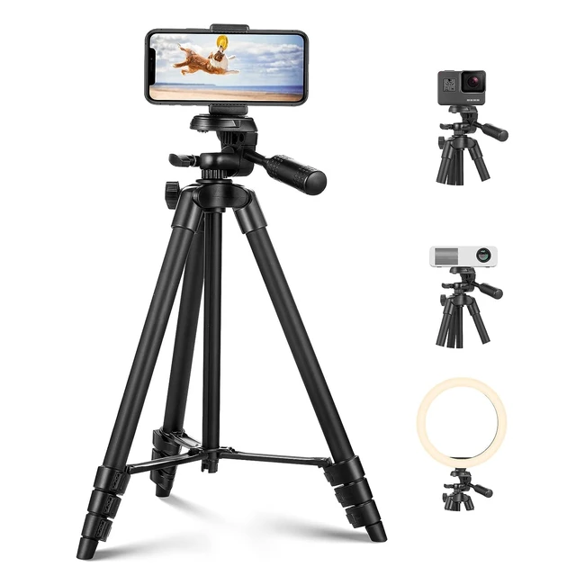 Treppiede per macchina fotografica 67-170cm leggero e portatile con supporto per telefono e piastra di rilascio rapido