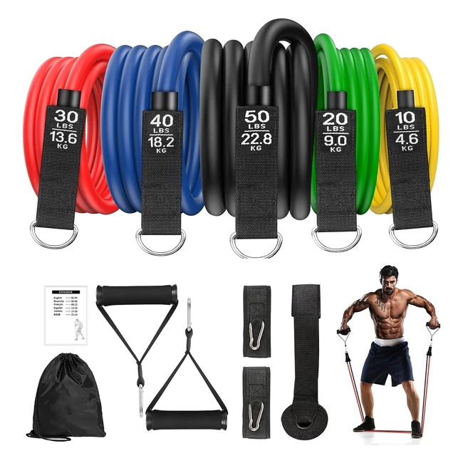 Resistance Bands Set for Men Workouts - 5 Fitness Tubes - Strength Training Home Gym Equipment