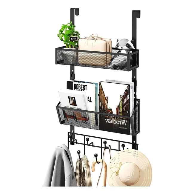 Hapirm Over Door Hook Hanger - 2 Mesh Baskets 9 Hooks - Stainless Steel No Dri