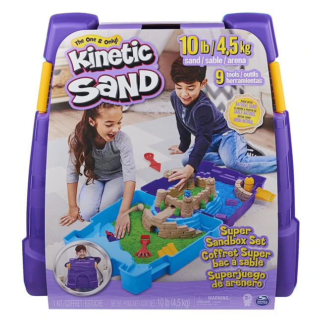 Kinetic Sand Super Sandbox Set - 10lbs of Kinetic Sand - Portable Sandbox - 10 M