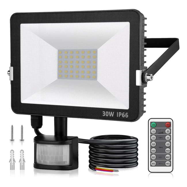 immver 30w Security Lights Outdoor | PIR Motion Sensor | 3000lm | 6000K Cool White LED Floodlights