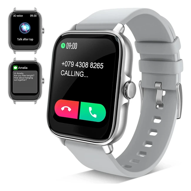 Montre Connectée Appel et SMS, Notification Smartwatch Tactile Homme Femme Sport 17 avec Assistant Vocal Podomètre Tracker d'Activité Cardiofréquencemètre Watch Intelligente per Android iOS Gris