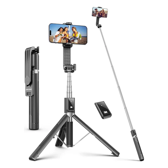 Anxre Selfie Stick Tripod - Stable  Extra Long 125cm - Wireless Remote - Compat