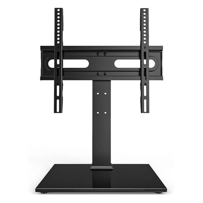 Universal TV Stand - Table Top TV Stand for 27-55 inch LCD LED TVs - 9 Level Height Adjustable - Tempered Glass Base - Wire Management - VESA 400x400mm