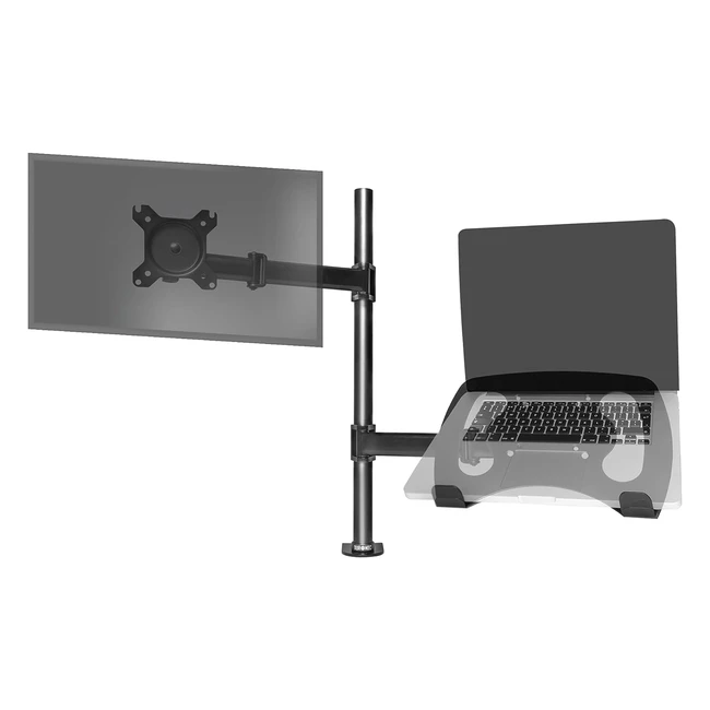 Duronic Desk Mount DM25L1X1 - Single Monitor Stand for 1327 LCD/LED PC/TV Screen and Laptop - Dual Arms - Adjustable Support - VESA 75/100 Bracket - Tilt 90/35 - Swivel 180 - Rotate 360