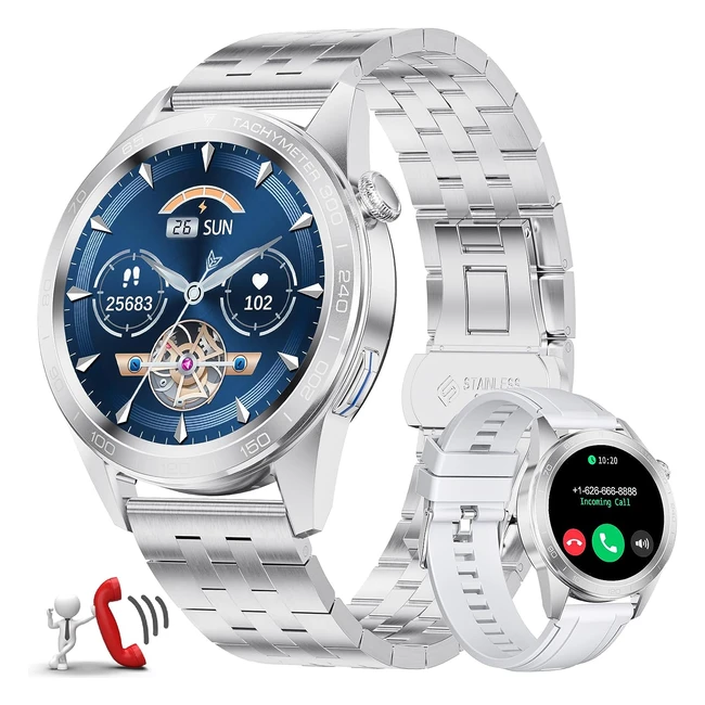 Montre connectée homme Foxbox avec bracelet en métal 132 - Smartwatch avec fréquence cardiaque, pression artérielle, sommeil et 30 modes sportifs