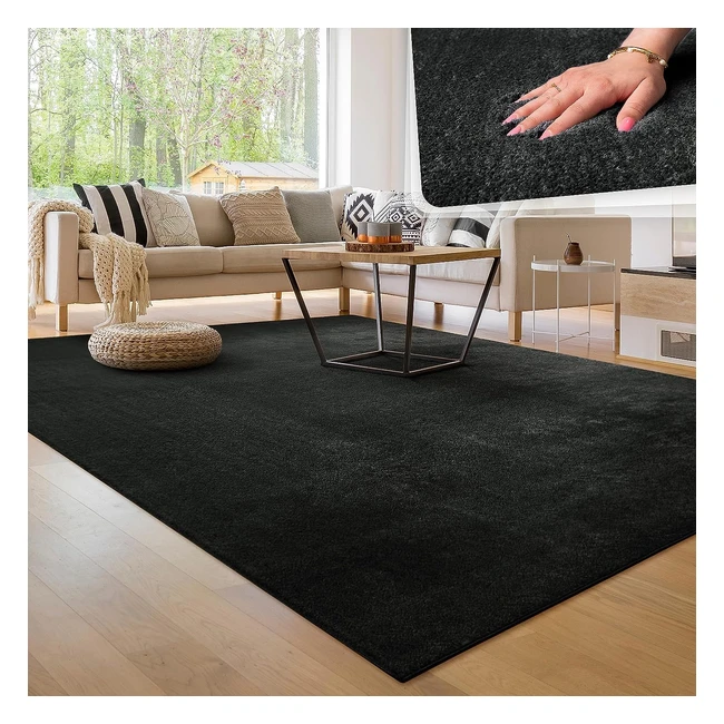 Paco Home Waschbarer Teppich 160x220 cm Schwarz - Rutschfest & Flauschig