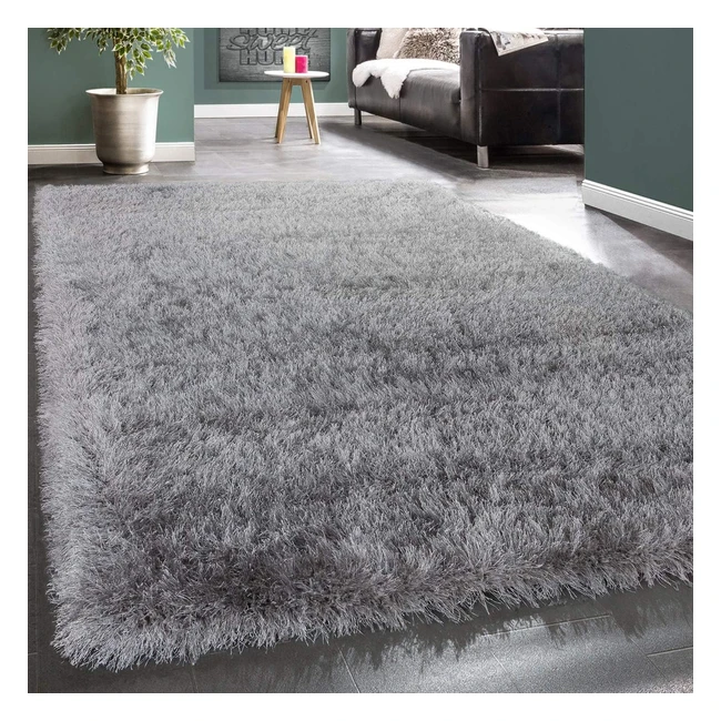 Paco Home Moderner Wohnzimmer Shaggy Hochflor Teppich Soft Garn in Uni Hellgrau Grau 200cm Quadrat