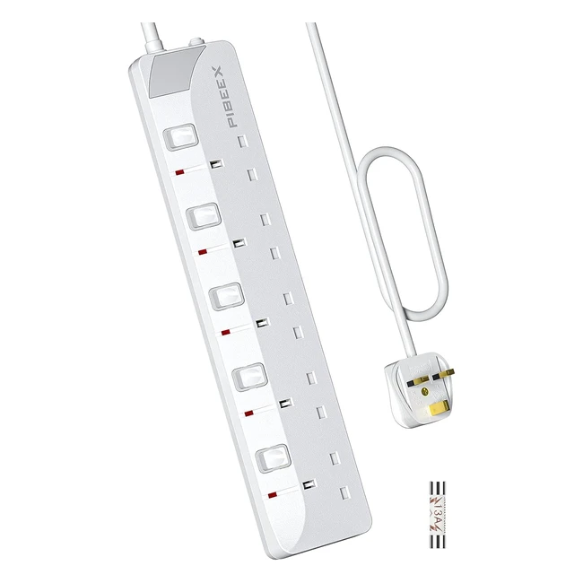 Pibeex 5 Way Multi Plug Extension Sockets - Wallmounted Power Strip - 15m Extens